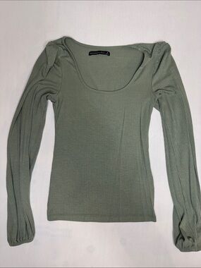 Abercrombie & Fitch Light Sage Ribbed Scoop Neck Long Sleeve Top